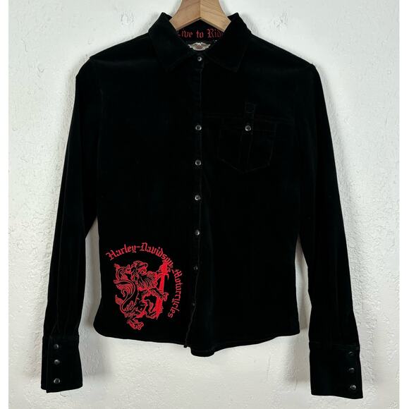 Harley Davidson Women's Dragon Embroidered Corduroy Button Down Shirt M - Picture 1 of 3